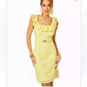 Lilly Pulitzer Yellow Ryann Eyelet Dress size 14 with belt